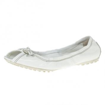 Tod's White Patent Peep Toe Ballet Flats Size 38.5