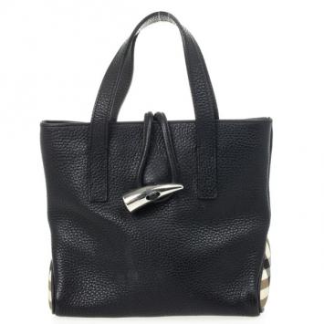 Burberry Black Leather Horn Toggle Small Tote Bag