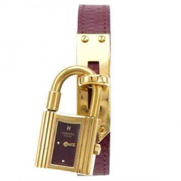 Hermes Kelly SS Gold Plated Leather Womens Wristwatch 20 MM