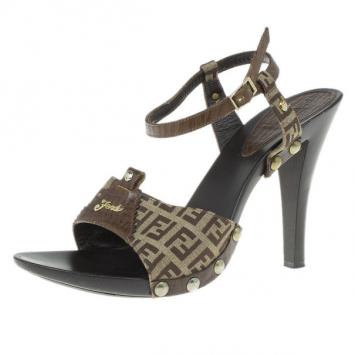 Fendi Zucchino Ankle Strap Sandals Size 40
