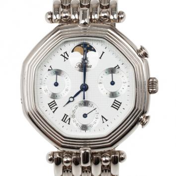 Rama Swiss Watch Moonphase SS Silver Chronograph Moon Phase Unisex Wristwatch 34 MM