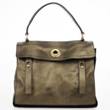Yves Saint Laurent Bronze Pony Hair Embossed Leather Muse Two Top Handle Bag