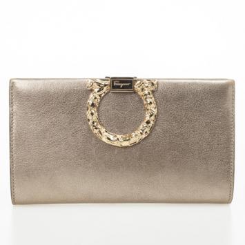 Salvatore Ferragamo Musetta Gancini Metallic Leather Clutch