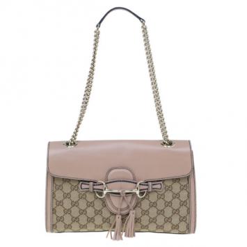 Gucci Beige Monogram Emily Chain Medium Shoulder Bag