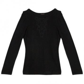 Escada Black Embroidered Long Sleeve T-Shirt M