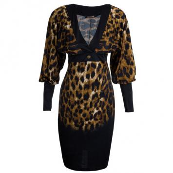 Roberto Cavalli Black Leopard Print Dress S