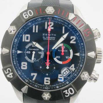 Pre Owned Zenith Rainbow Flyback El Primero SS Rubber Chronograph Mens Wristwatch 47 MM