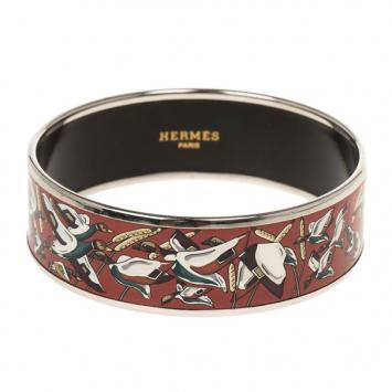 Hermes Wide Printed Enamel Palladium-Plated Duck Design Bracelet 19CM