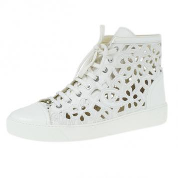 Chanel White Flower Cutout Leather High Top Sneakers Size 41