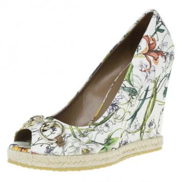 Gucci Infinity Flora Canvas Charlotte Espadrilles Wedges Size 38.5