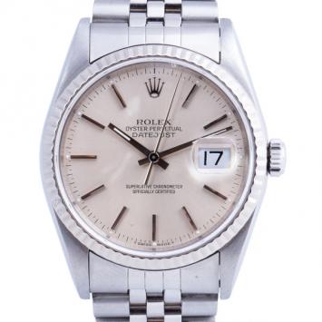 Rolex Beige Stainless Steel DateJust Unisex Wristwatch 36MM