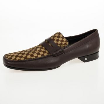 Pre Owned Louis Vuitton Damier Sauvage Pony Hair & Leather Loafers Size 43.5