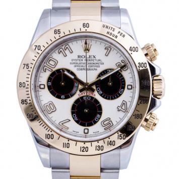 Pre Owned Rolex White 18K Yellow Gold and Stainless Steel Daytona Men's Wristwatch 40MM