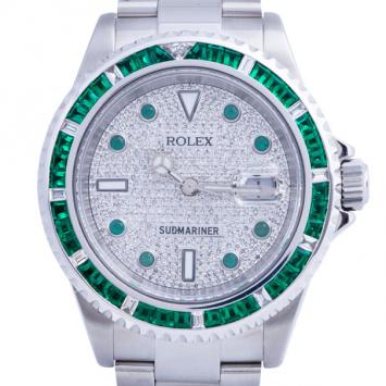 Pre Owned Rolex Diamond Stainless Steel Submariner Men's Wristwatch 40MM
