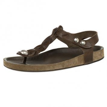 Isabel Marant Brown Braided Leather Brook Sandals Size 38
