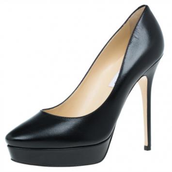Jimmy Choo Black Leather Cosmic Platform Pumps Size 39