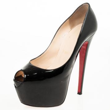 Christian Louboutin Black Patent 'Highness 160' Platform Pumps Size 37
