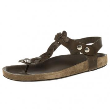 Isabel Marant Brown Braided Leather Brook Sandals Size 40