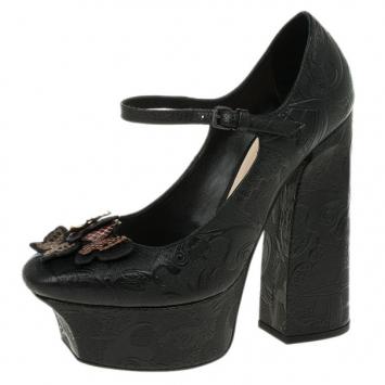Bottega Veneta Limited Edition Butterfly Embossed Mary Jane Platform Pumps Size 39
