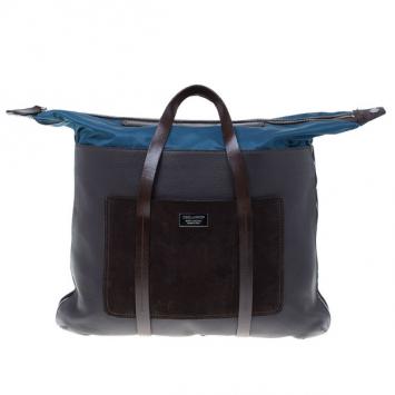 Pre Owned Dsquared2 Brown Leather and Nylon Travel Tote