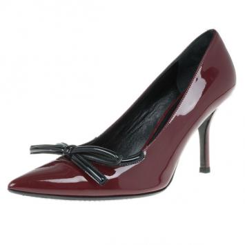 Prada Maroon Patent Pointed Toe Bow Pumps Size 38