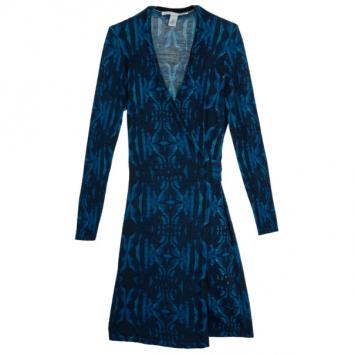 Diane Von Furstenberg Navy 'Linda' Printed Wrap Dress M