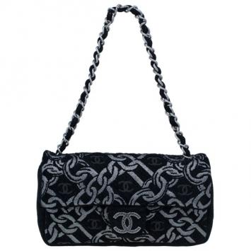 Chanel Black and Silver Tweed Cruise Collection Chain Flap Bag