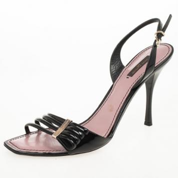 Louis Vuitton Black Patent Slingback Sandals Size 41