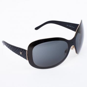 Chanel Black Quilted Oval Sunglasses