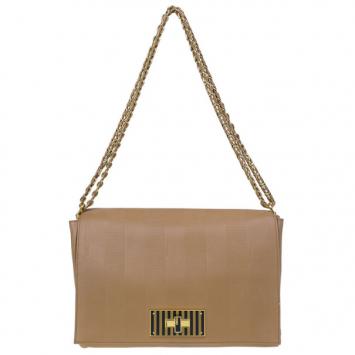 Fendi Beige Leather Pequin Square Flap Bag