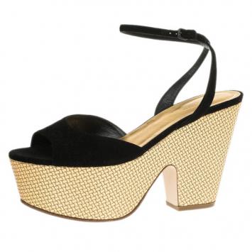 Bottega Veneta Black Suede Ankle Strap Platform Wedges Size 40