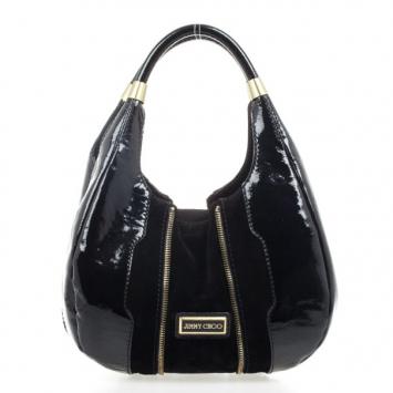 Jimmy Choo Black Patent and Suede Middle Zip Hobo