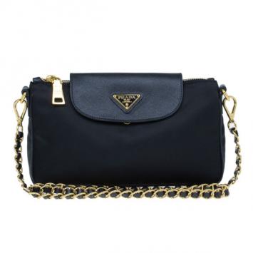 Prada Black Tessuto and Saffiano Leather Crossbody Bag