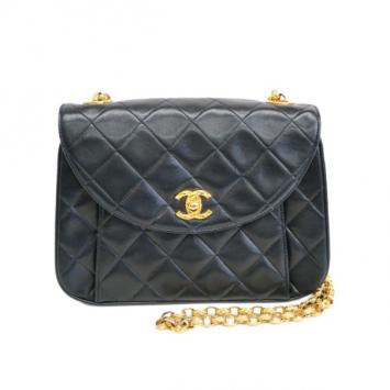 Chanel Black Lambskin Single Flap Front Pocket Shoulder Bag