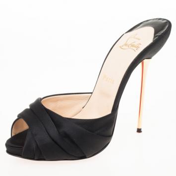 Christian Louboutin Black Satin Platform Mules Size 38.5