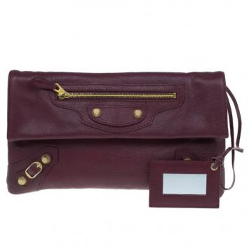 Balenciaga Maroon Leather Giant 12 Envelope Clutch