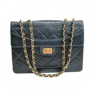 Chanel Black Lambskin Double Chains Single Flap Shoulder Bag