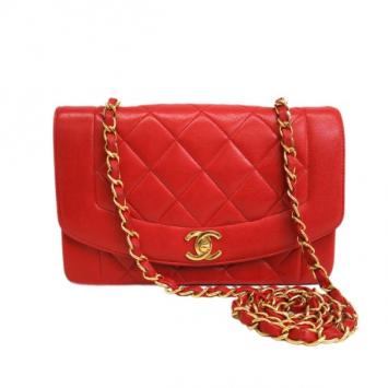Chanel Red Lambskin Single Flap Shoulder Bag