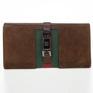 Gucci Parfums Brown Suede Leather Red Stripe Wallet