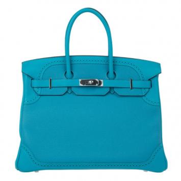 Hermes Aqua Blue Leather Ghillies Collection Birkin 35