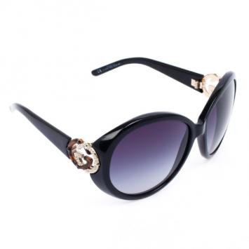 Gucci Black Oval Interlocking 'GG' Temple Women Sunglasses