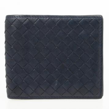 Pre Owned Bottega Veneta Navy Basic Woven Wallet