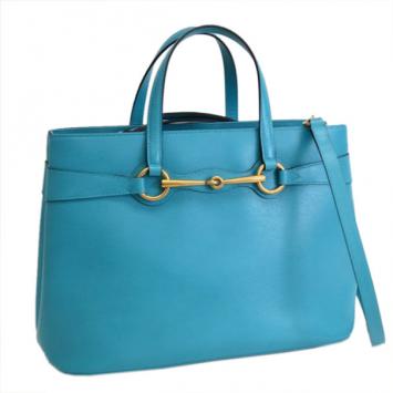 Pre Owned Gucci Turquoise Leather Bright Britt Tote