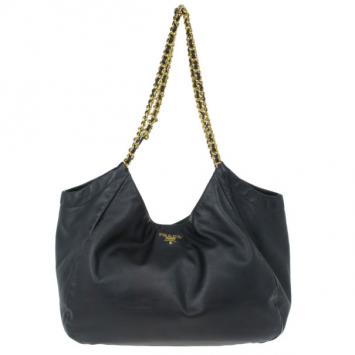 Prada Black Soft Leather Baltico Shoulder Bag