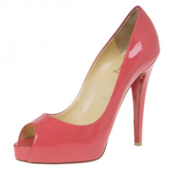 Christian Louboutin Pink Patent Very Prive Peep Toe Pumps Size 37