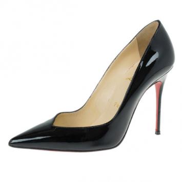 Christian Louboutin Black Patent Completa Pointed Toe Pumps Size 37