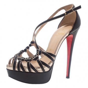 Christian Louboutin Black Leather 8 Mignons Platform Sandals Size 35