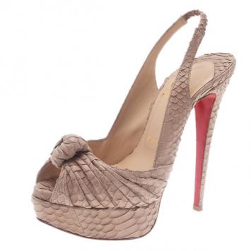 Christian Louboutin Beige Python Jenny Platform Slingback Sandals Size 35.5