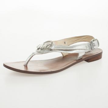 MICHAEL Michael Kors Silver Leather Aubrey Logo Thong Sandals Size 38 