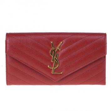 Saint Laurent Paris Red Leather Monogram Flap Wallet